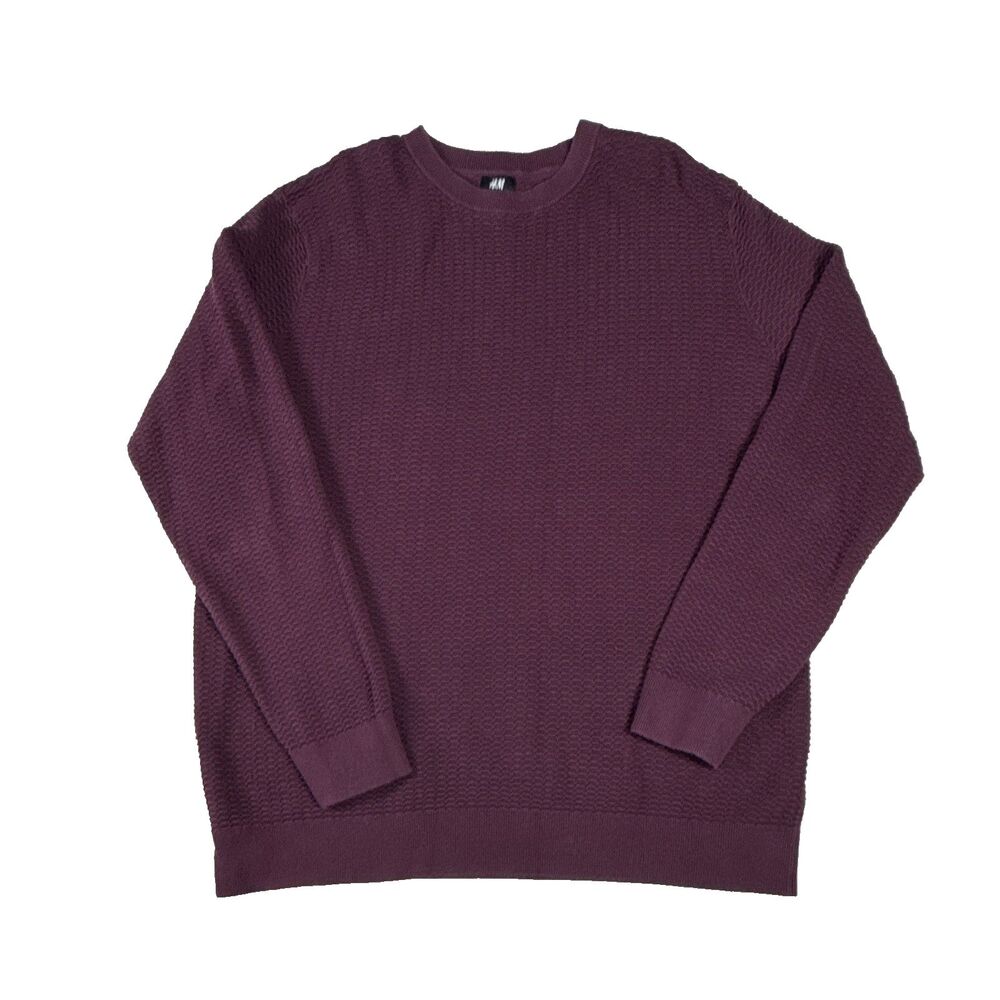 H&M Sweater Mens XL Burgundy Waffle Knit Pullover Maroon Crewneck Cozy Preppy